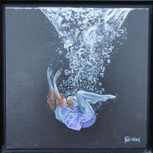 Original oil painting girl water bubbles shadowbox